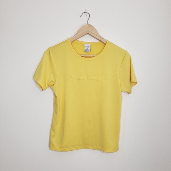 Vintage Calvin Klein Jeans Yellow Tee Shirt Y2K - Picture 1 of 9